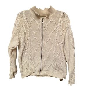 Eddie Bauer Vintage Cable Knit Full Zip Sweater | Petite Small